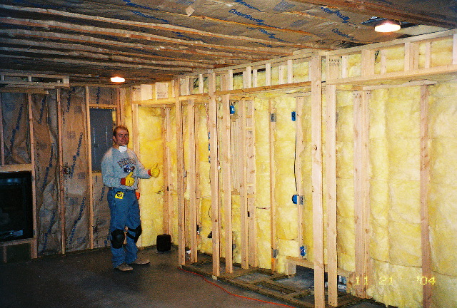 Insulation of furnace room wall done