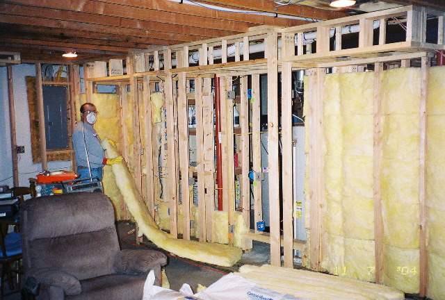 insulating "party wall" between media room and furnace room