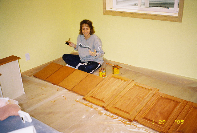 Sheila staining bar doors and shelves