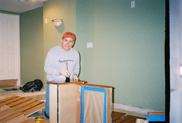 Rod staining his drawers, er, you know, for the media room
