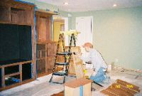 Completing staining of cabinet doors