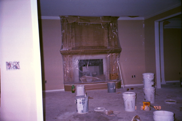 Fireplace stained & great room painted